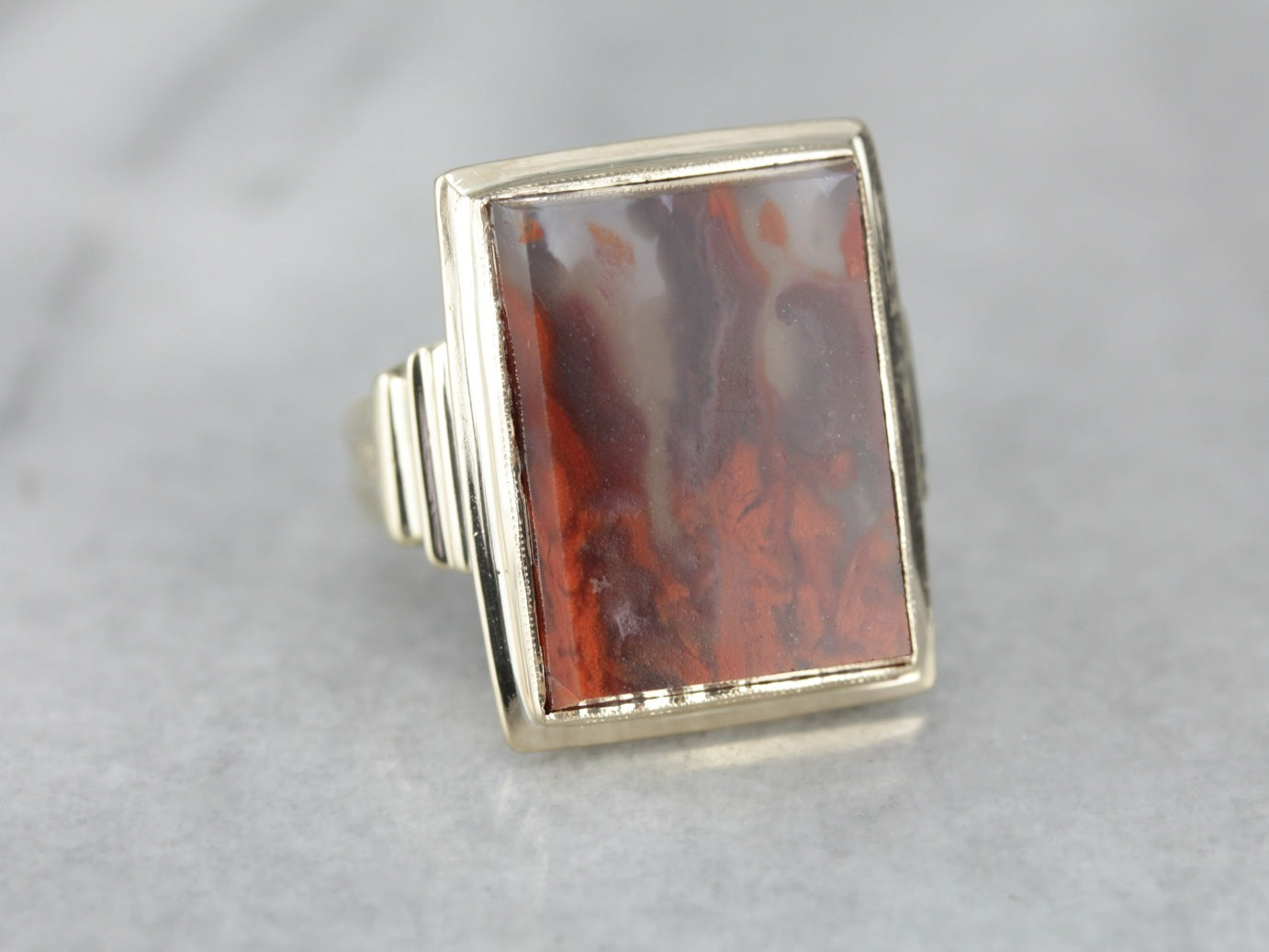 Men's Morocco Crimson Seam Agate Statement Ring
