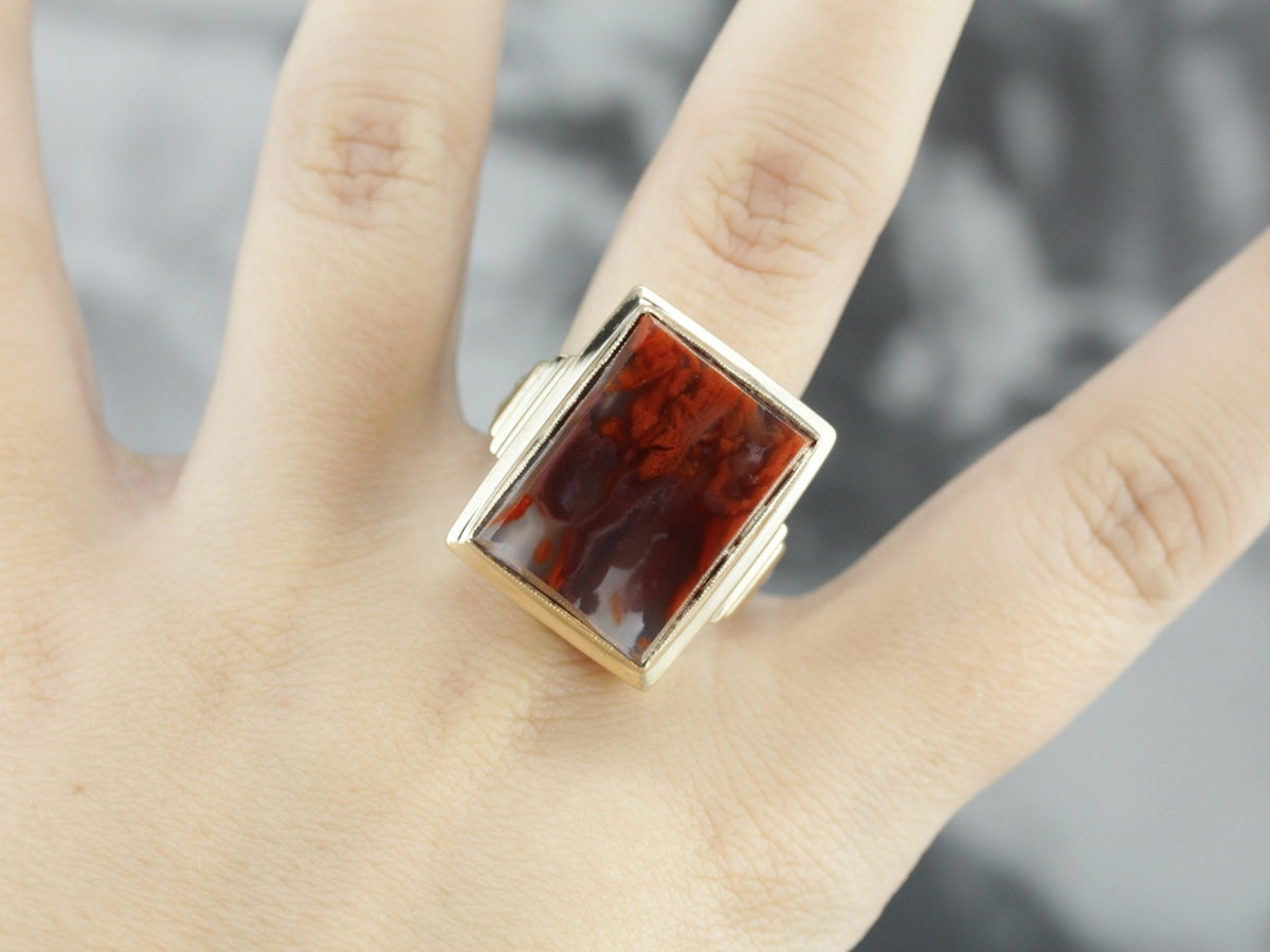 Men's Morocco Crimson Seam Agate Statement Ring