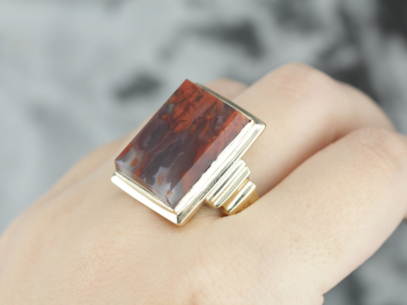 Men's Morocco Crimson Seam Agate Statement Ring