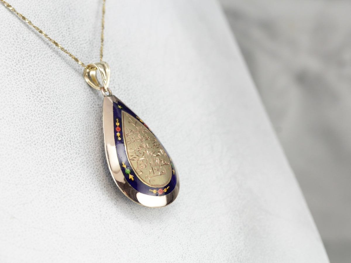Gorgeous Enamel Arabic Teardrop Pendant