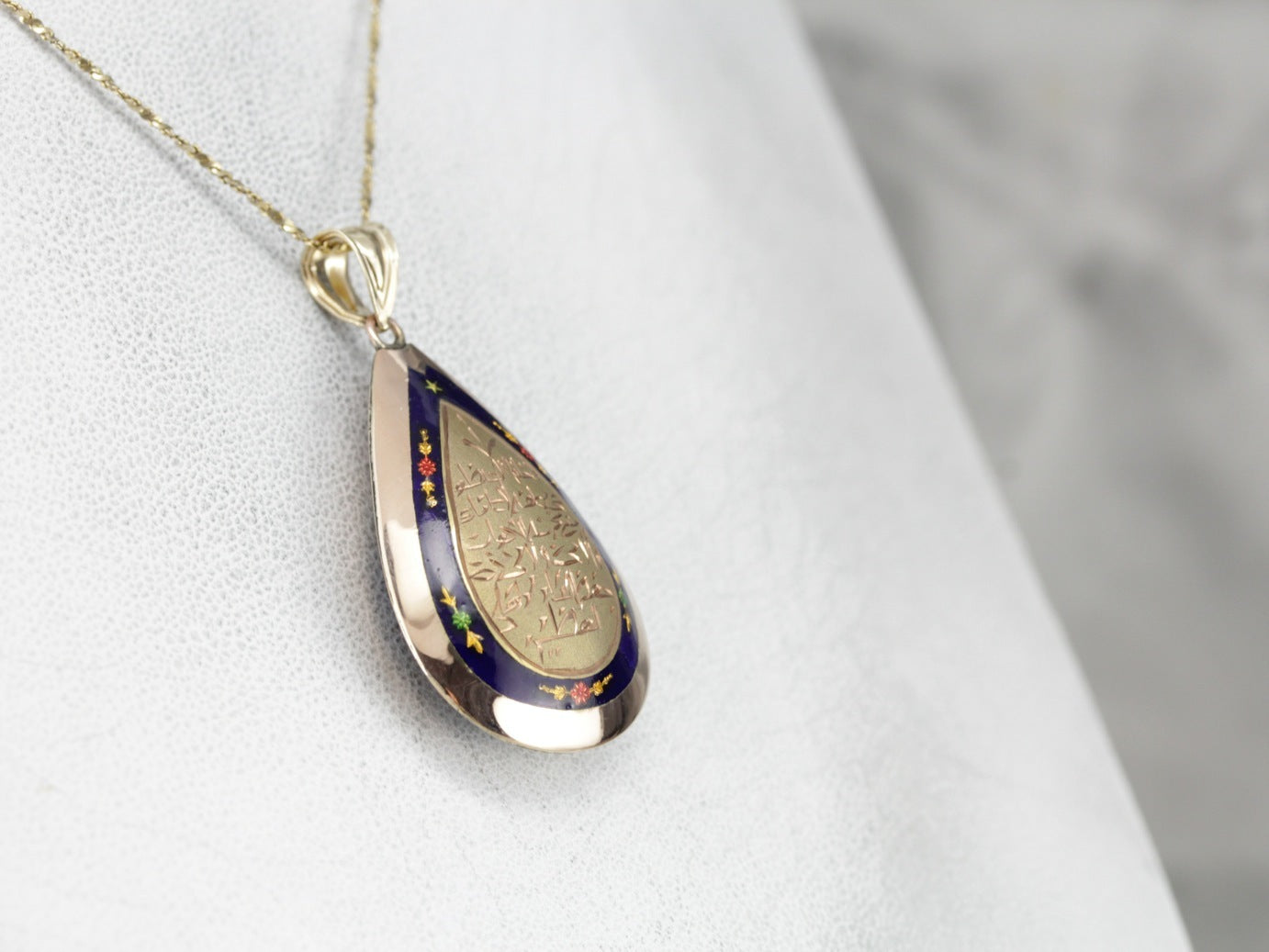 Gorgeous Enamel Arabic Teardrop Pendant