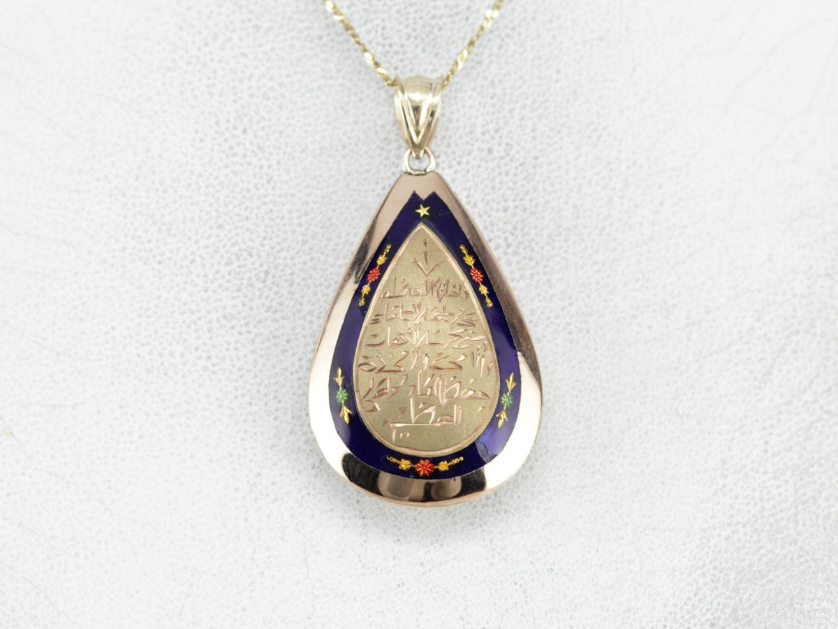 Gorgeous Enamel Arabic Teardrop Pendant