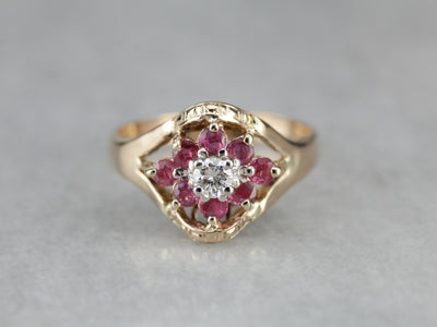 Floral Diamond and Ruby Cocktail Ring
