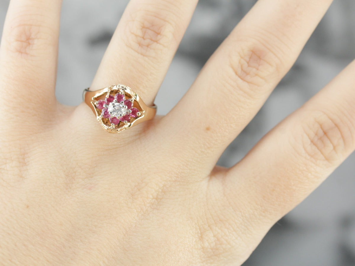 Floral Diamond and Ruby Cocktail Ring