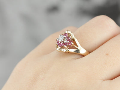 Floral Diamond and Ruby Cocktail Ring