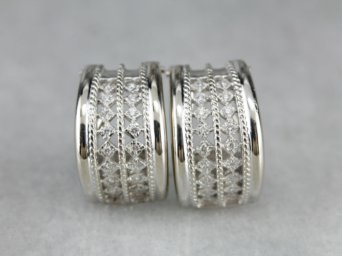 Diamond Half Hoop Earrings in White Gold