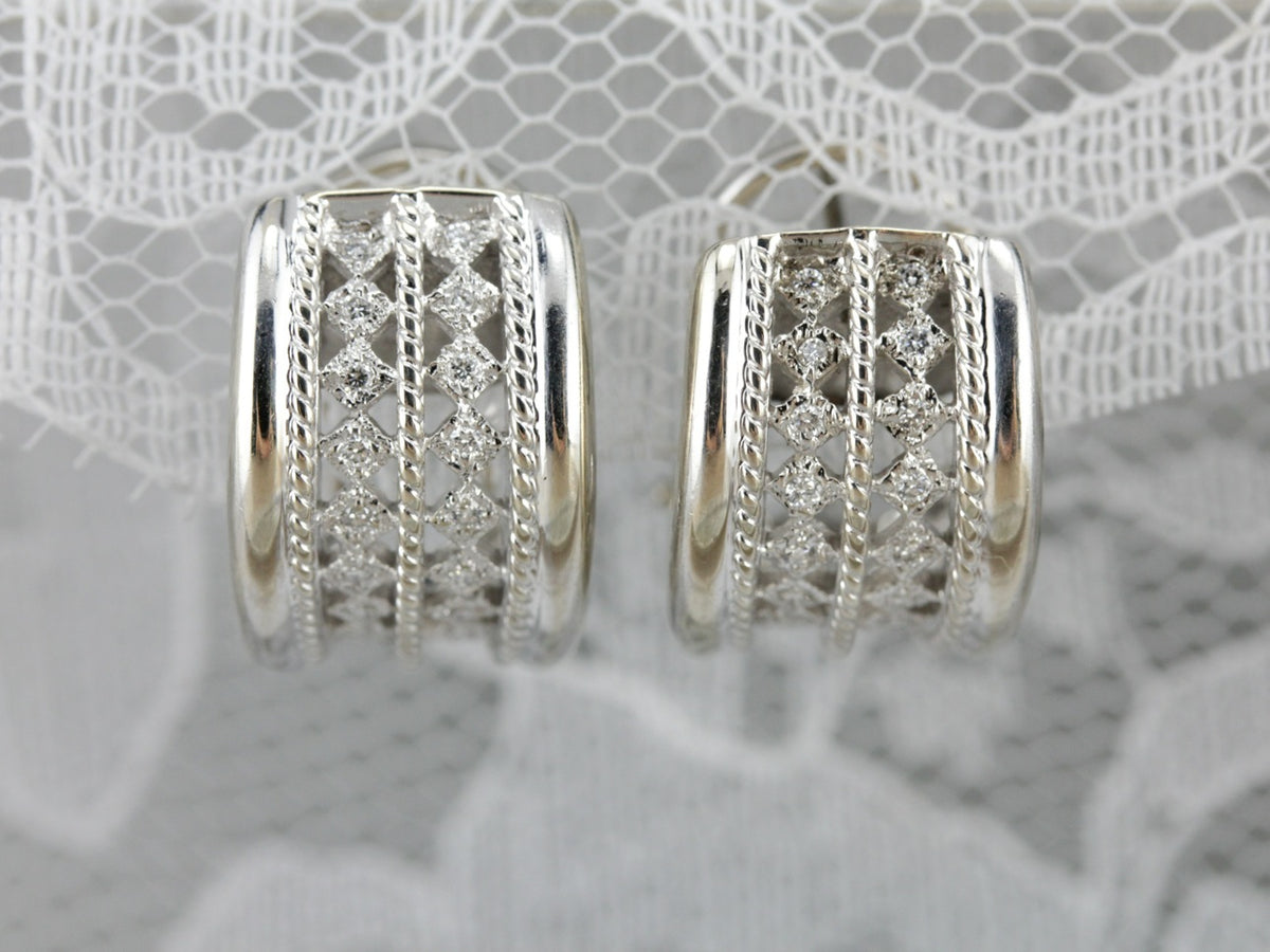 Diamond Half Hoop Earrings in White Gold