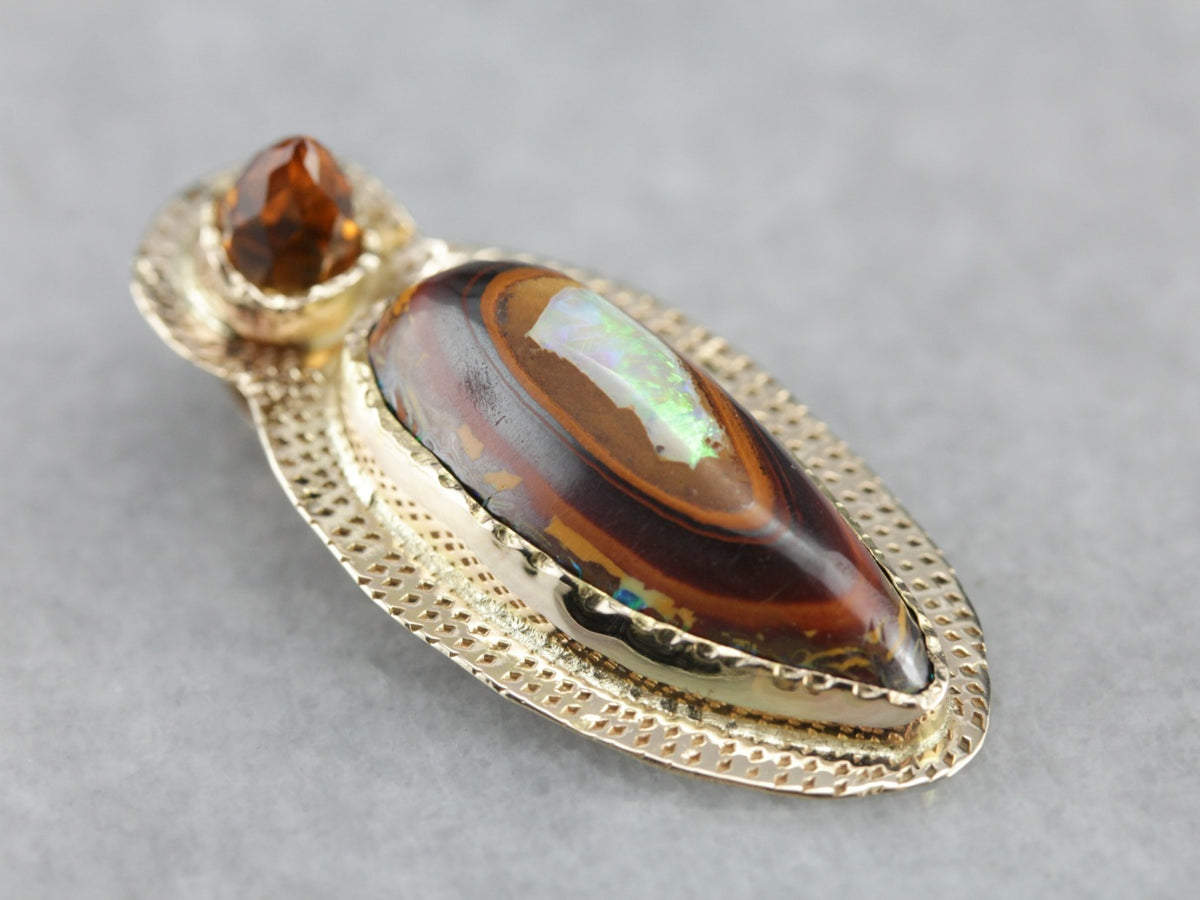 Primitive Boulder Opal and Citrine Pendant