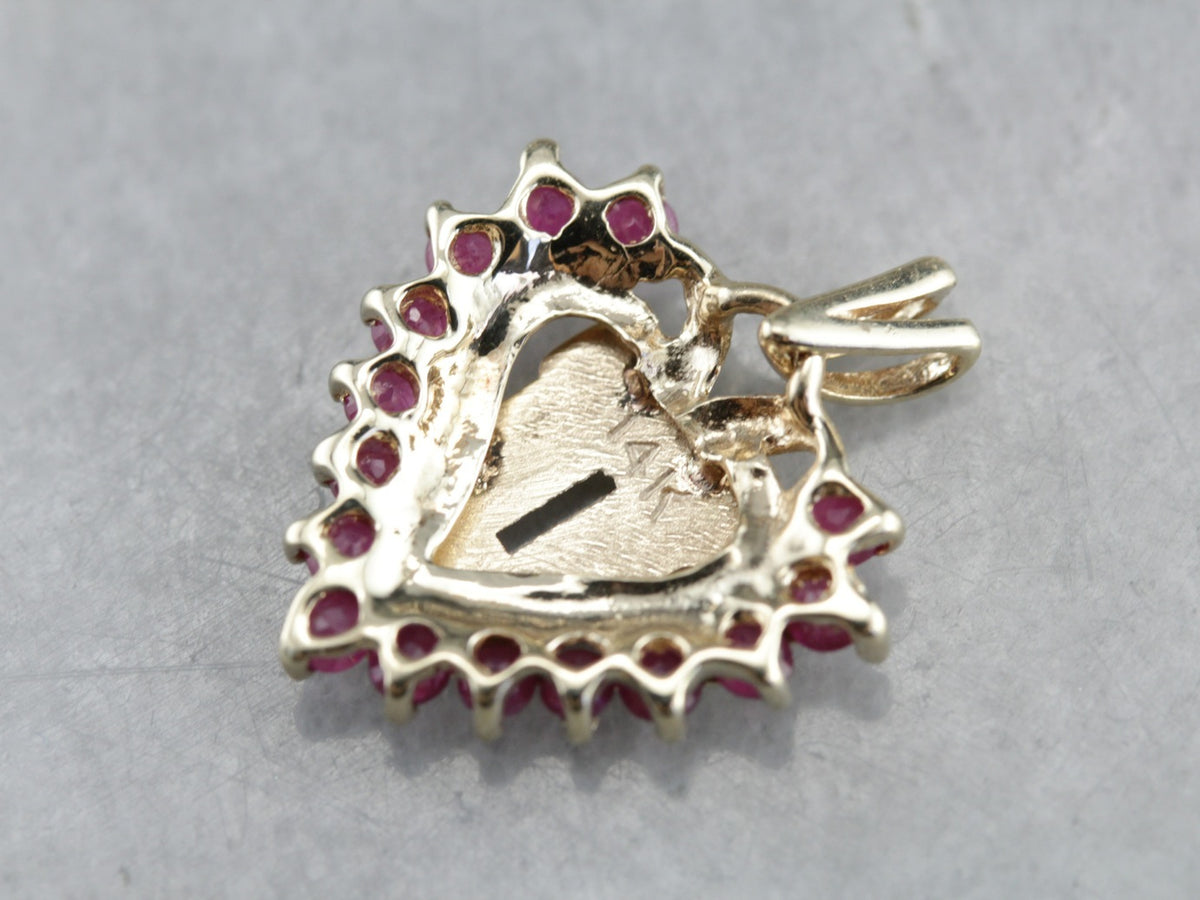 Ruby Heart "U" Monogram Gold Pendant