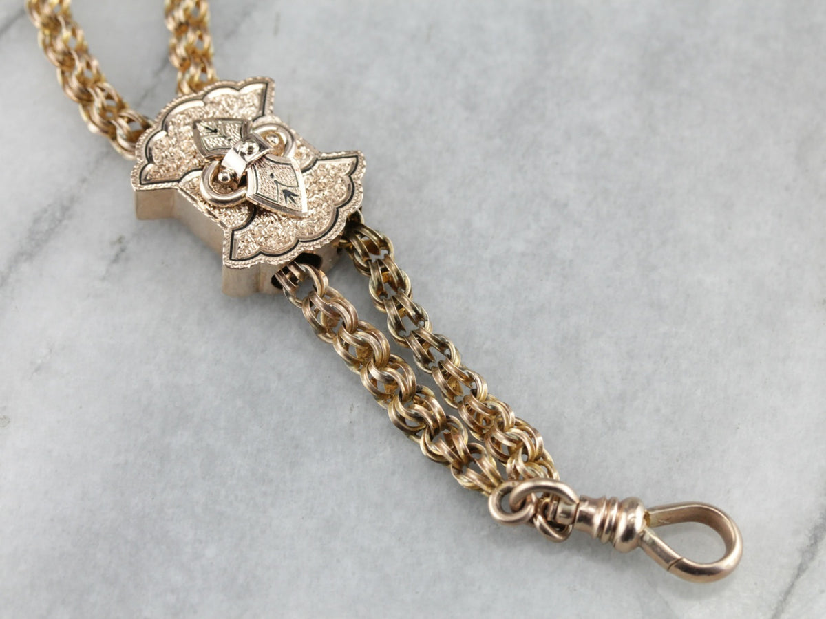 Victorian Era Black Enamel Slide Lariat Necklace