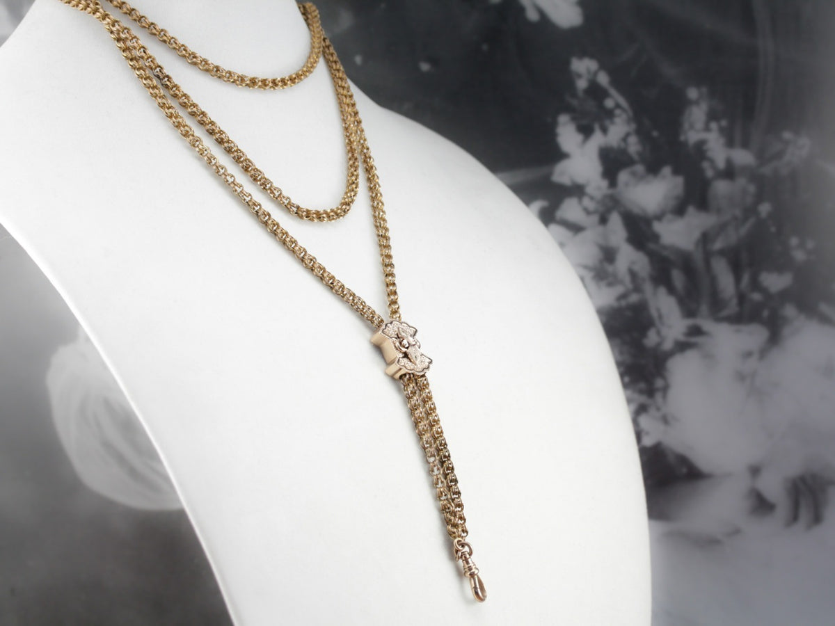 Victorian Era Black Enamel Slide Lariat Necklace