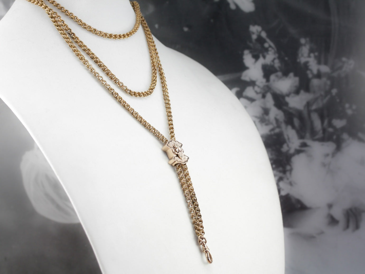 Victorian Era Black Enamel Slide Lariat Necklace