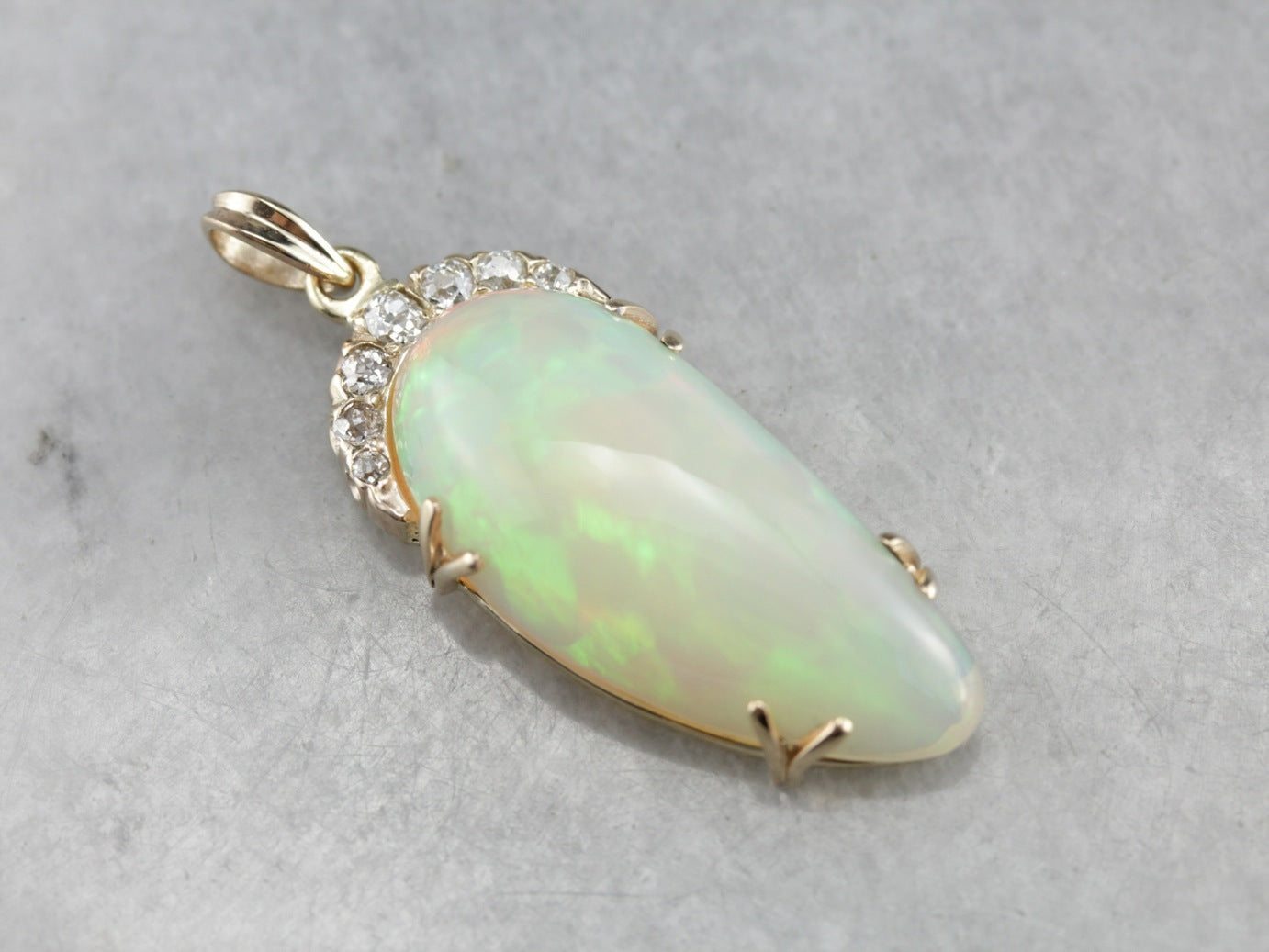 Exquisite Opal and Old Mine Cut Diamond Pendant
