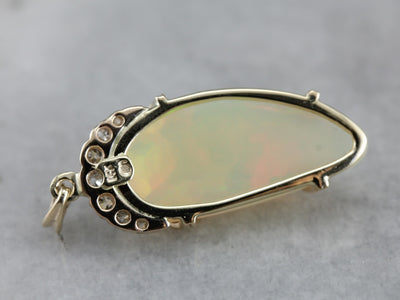 Exquisite Opal and Old Mine Cut Diamond Pendant