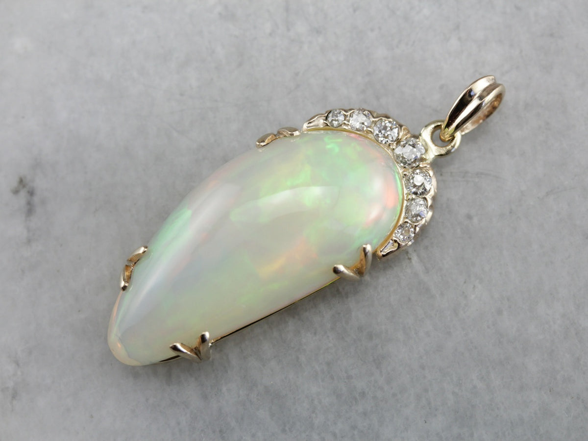 Exquisite Opal and Old Mine Cut Diamond Pendant