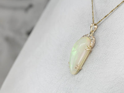 Exquisite Opal and Old Mine Cut Diamond Pendant