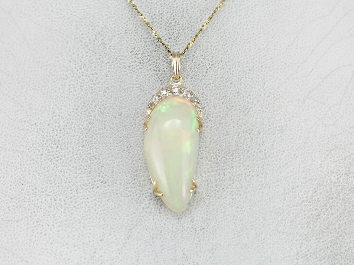 Exquisite Opal and Old Mine Cut Diamond Pendant