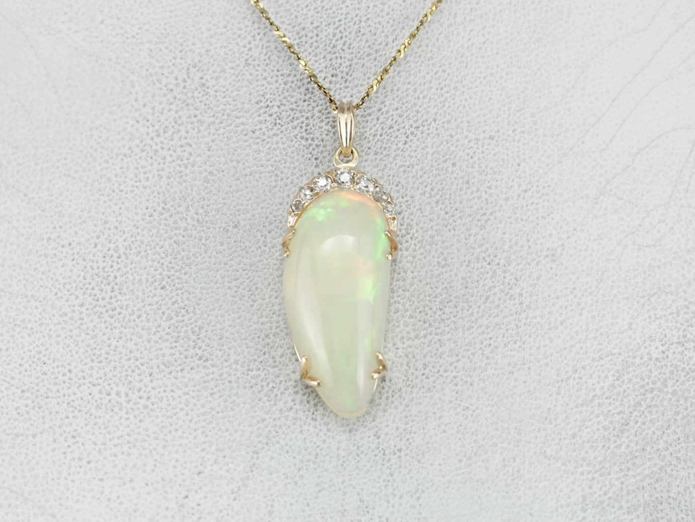 Exquisite Opal and Old Mine Cut Diamond Pendant