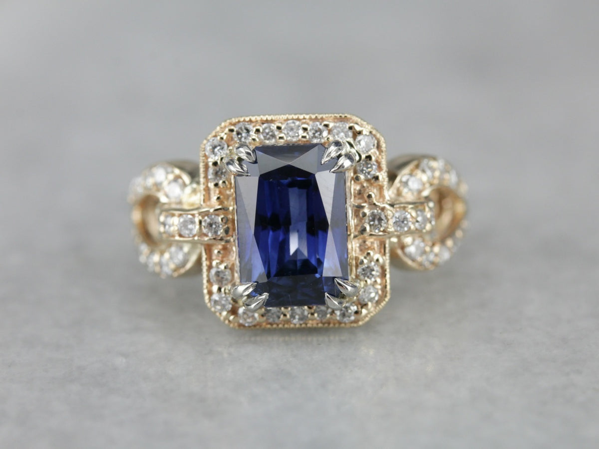 Modern Sapphire and Diamond Cocktail Ring