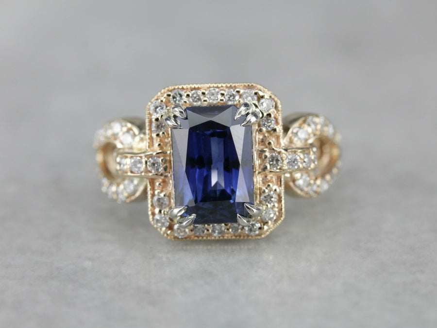 Modern Sapphire and Diamond Cocktail Ring