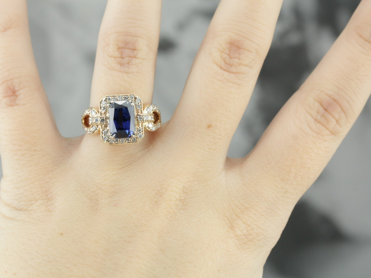 Modern Sapphire and Diamond Cocktail Ring