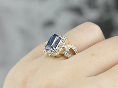 Modern Sapphire and Diamond Cocktail Ring