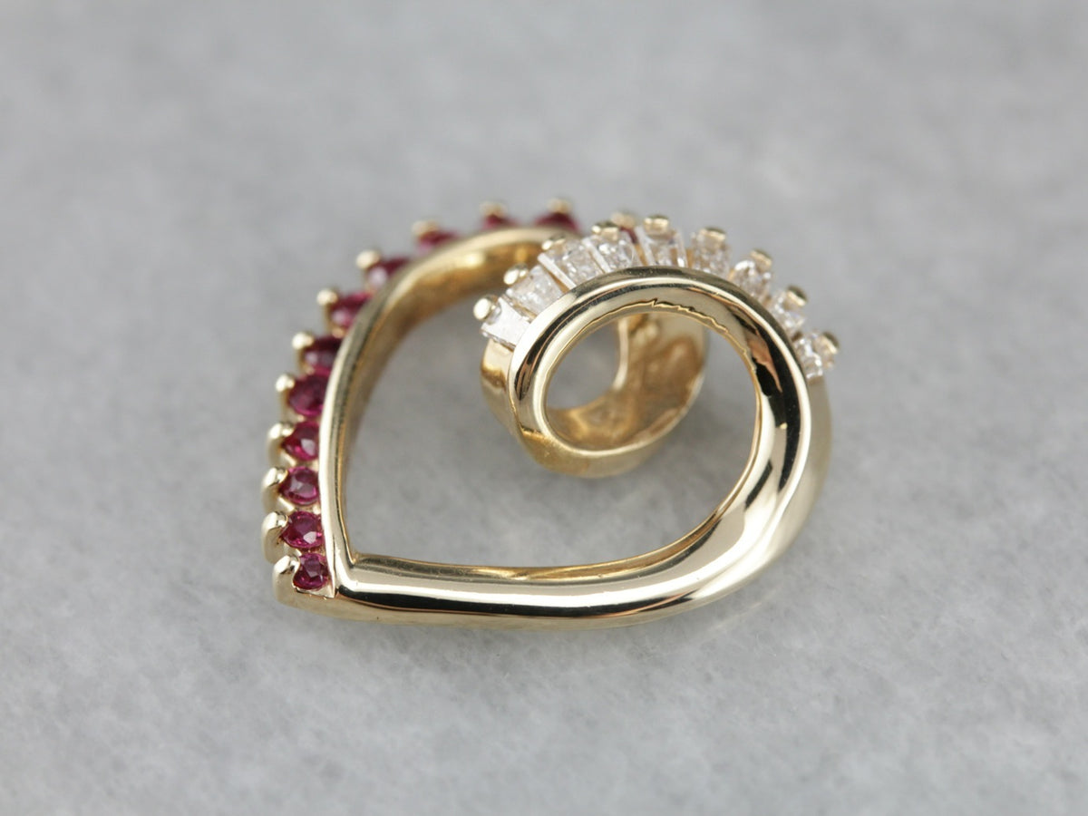 Modern Ruby and Diamond Heart Pendant