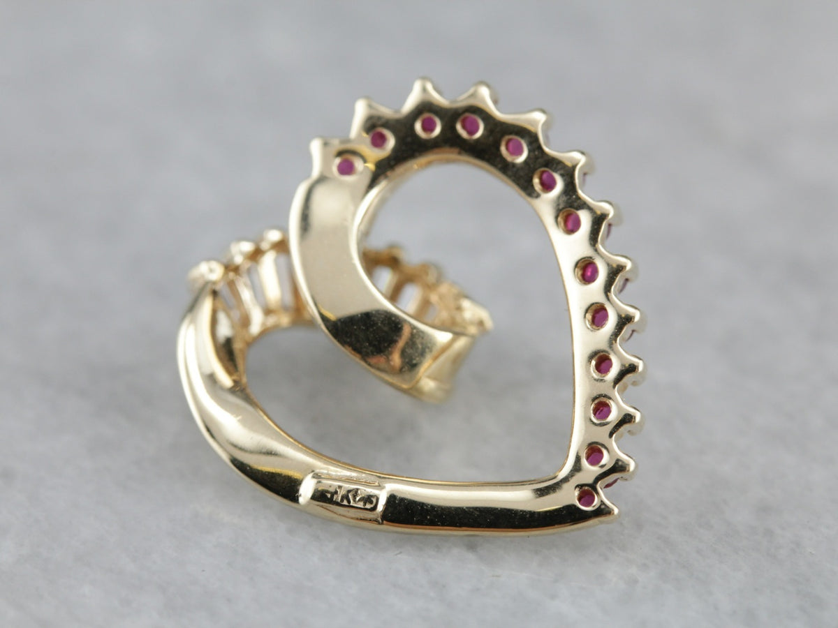 Modern Ruby and Diamond Heart Pendant