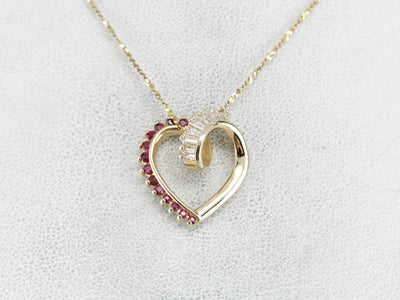 Modern Ruby and Diamond Heart Pendant