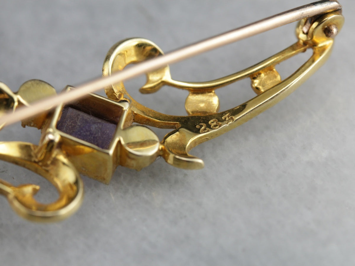 Art Nouveau Amethyst Seed Pearl Brooch