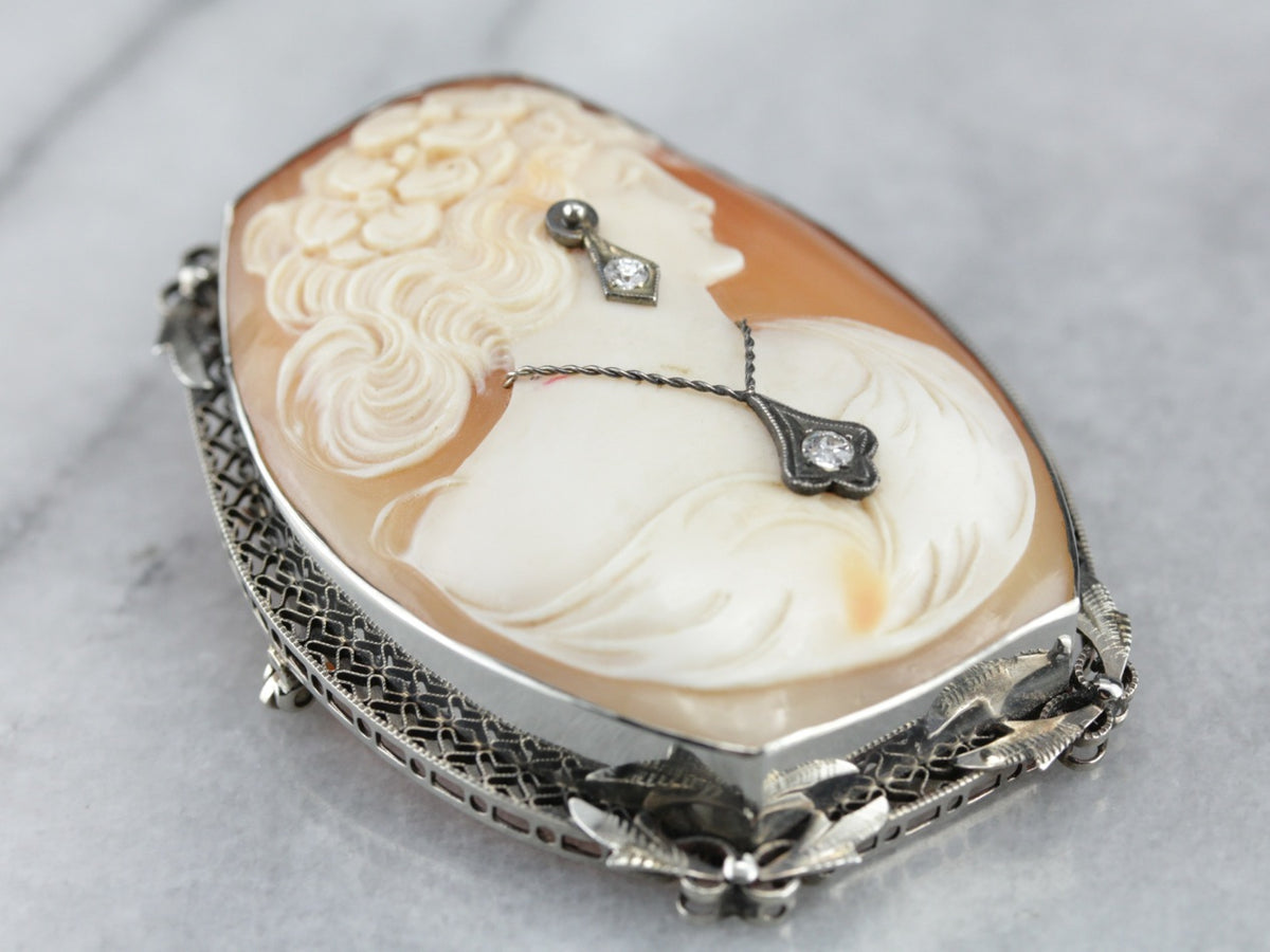 Art Deco Diamond Cameo Brooch