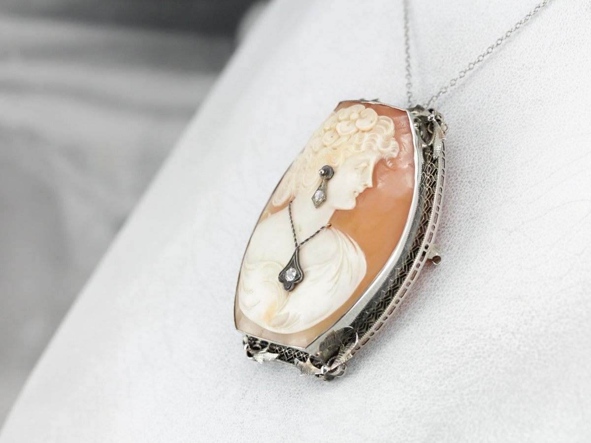 Art Deco Diamond Cameo Brooch