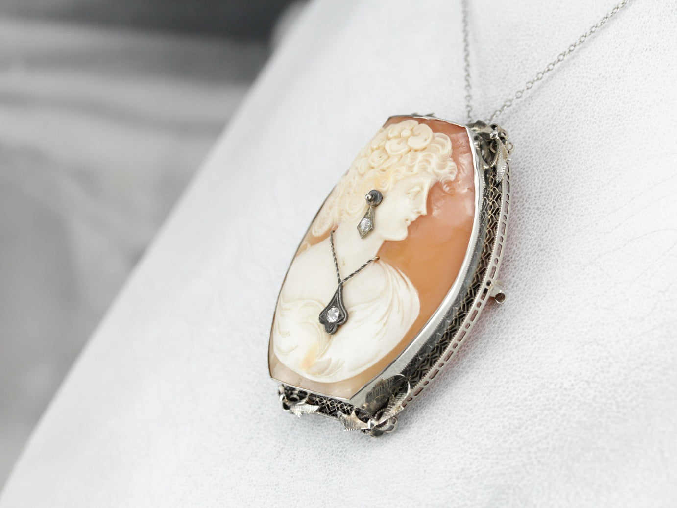 Art Deco Diamond Cameo Brooch