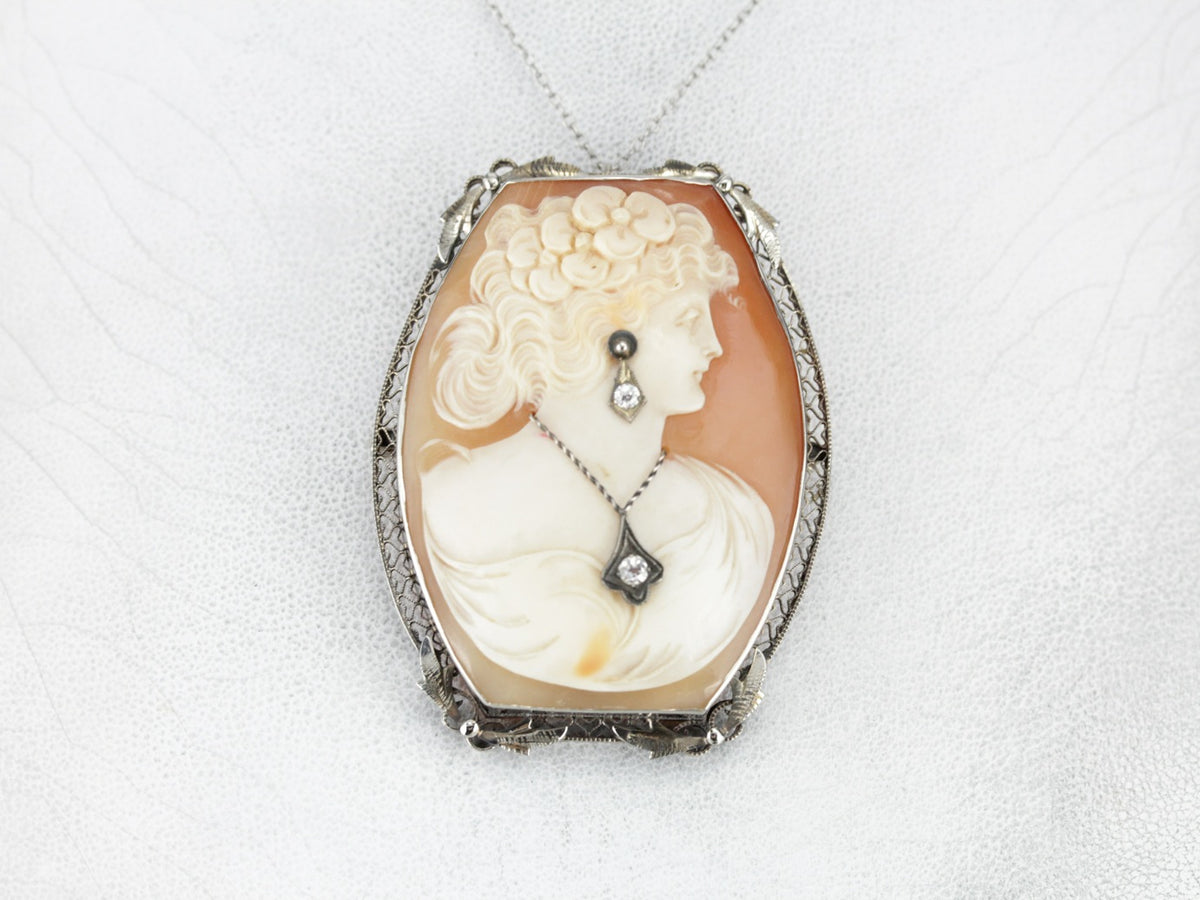 Art Deco Diamond Cameo Brooch