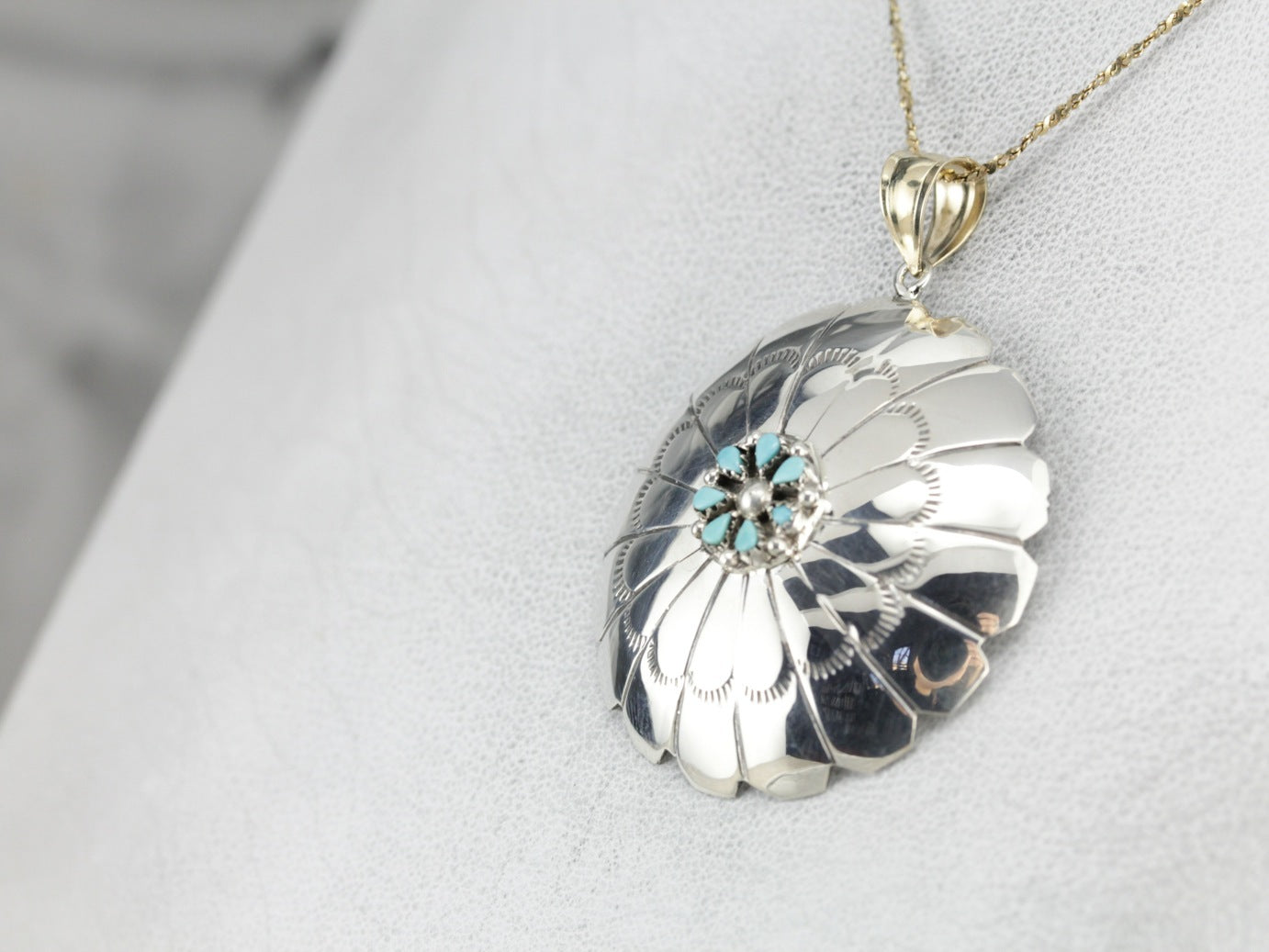 Native American Turquoise Concha Pendant