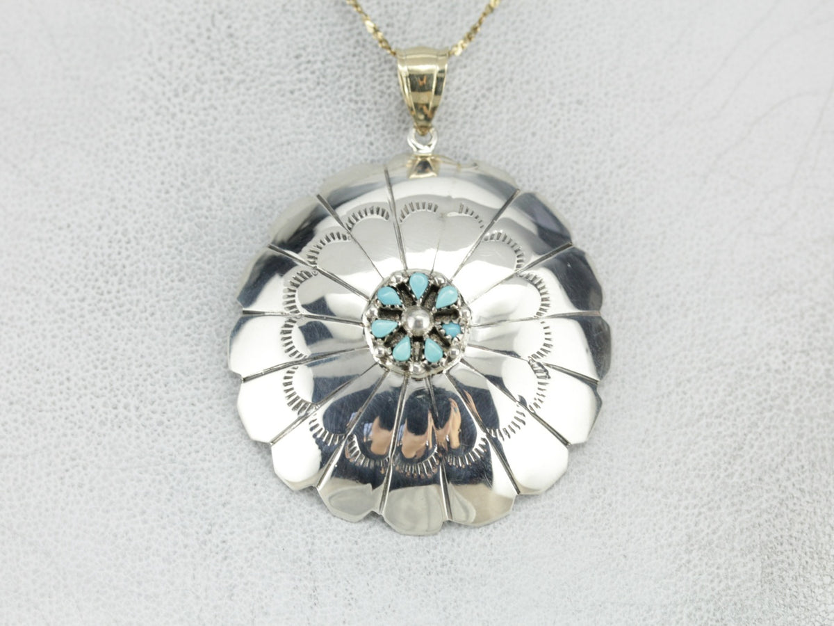 Native American Turquoise Concha Pendant
