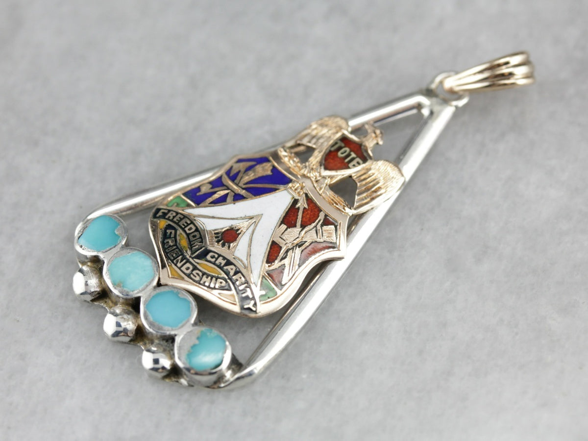 Upcycled Turquoise and Enameled Pendant