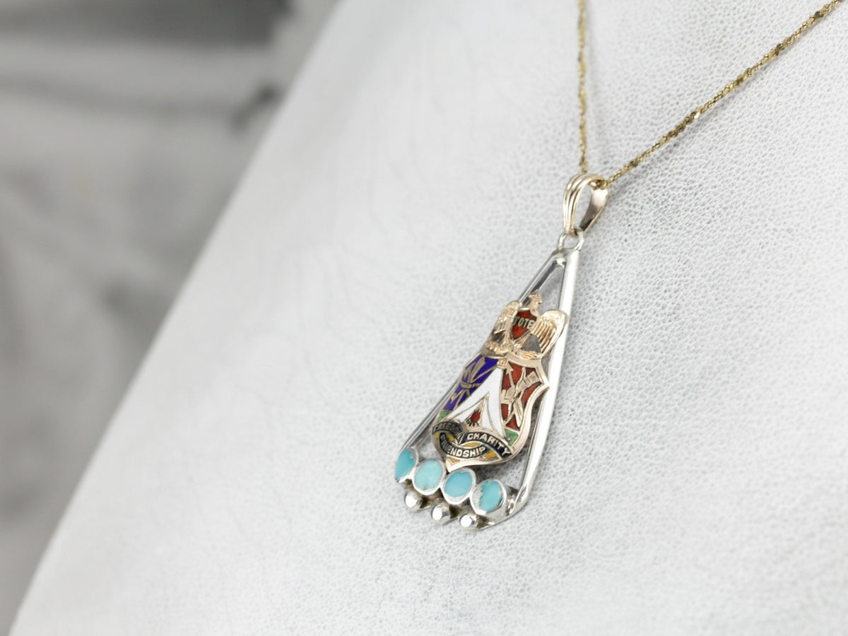 Upcycled Turquoise and Enameled Pendant