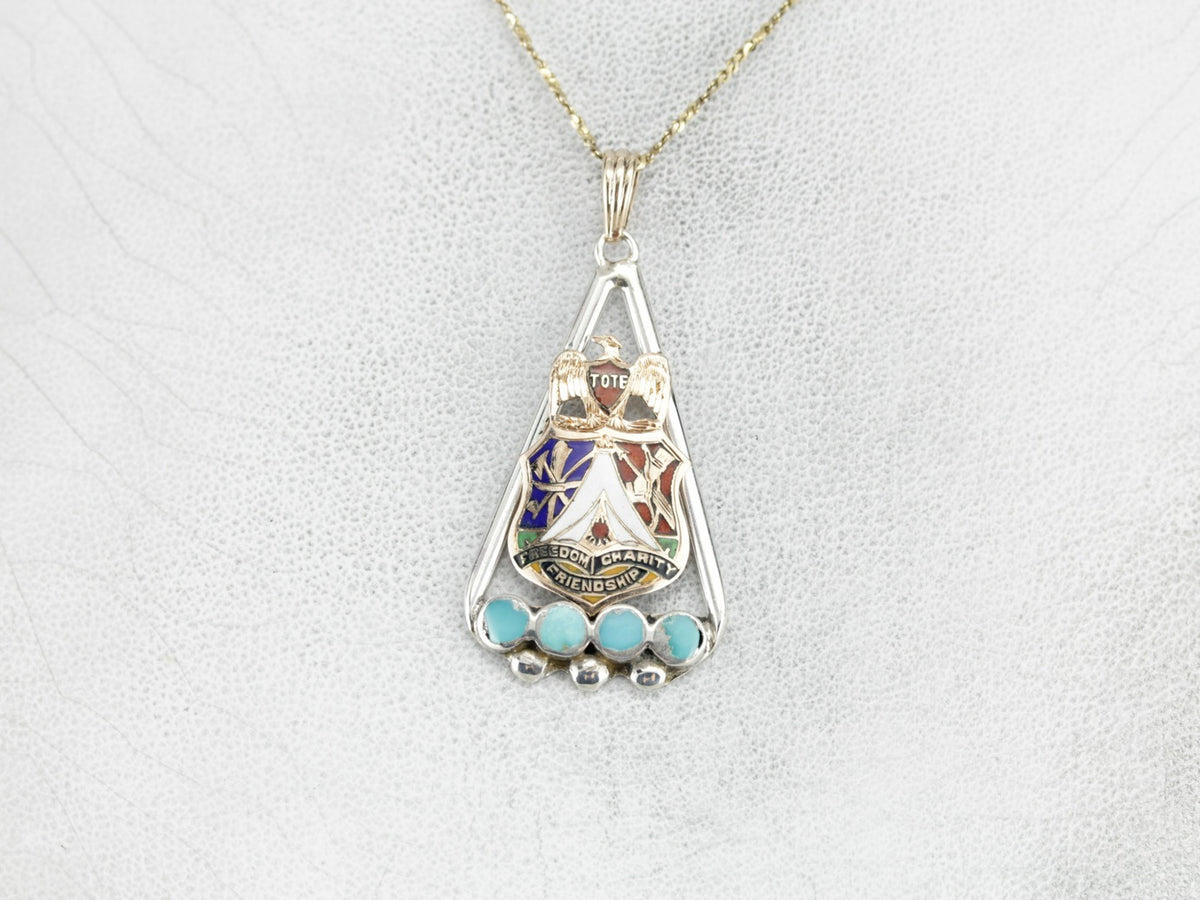 Upcycled Turquoise and Enameled Pendant