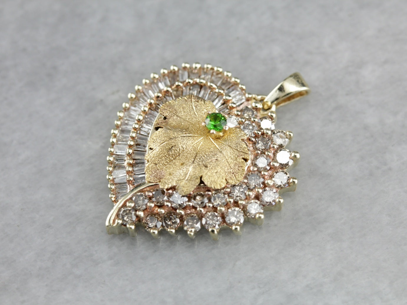 Upcycled Garnet and Diamond Leaf Pendant