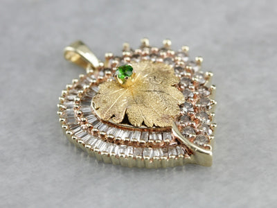 Upcycled Garnet and Diamond Leaf Pendant