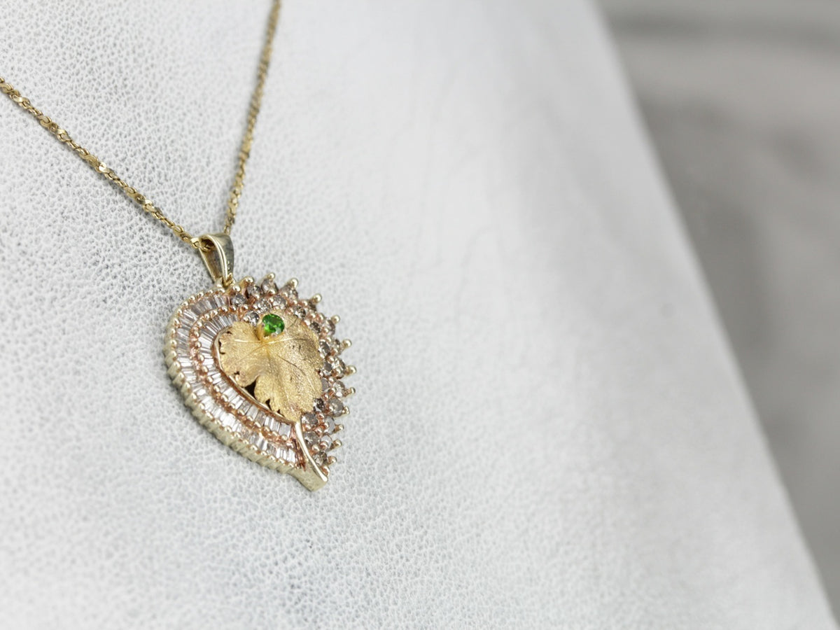 Upcycled Garnet and Diamond Leaf Pendant