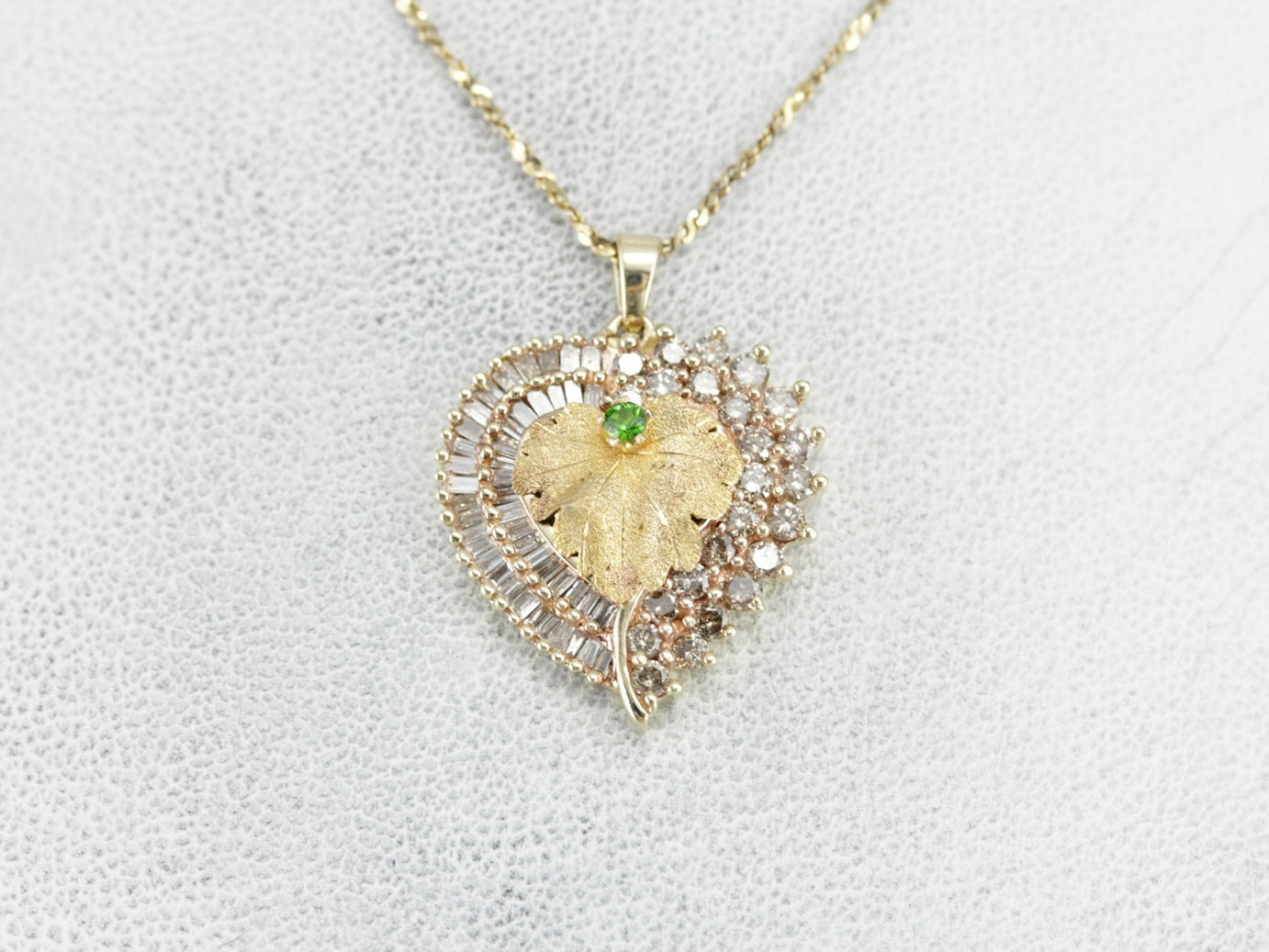 Upcycled Garnet and Diamond Leaf Pendant