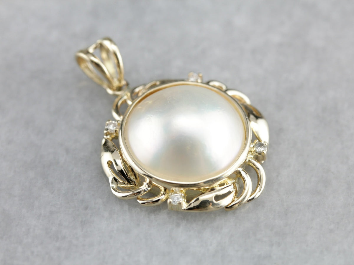 Bridal Diamond and Mabe Pearl Pendant