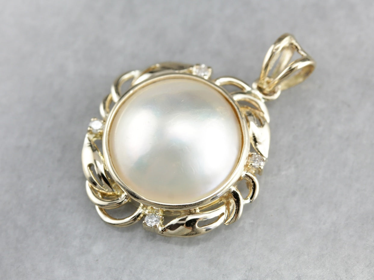 Bridal Diamond and Mabe Pearl Pendant