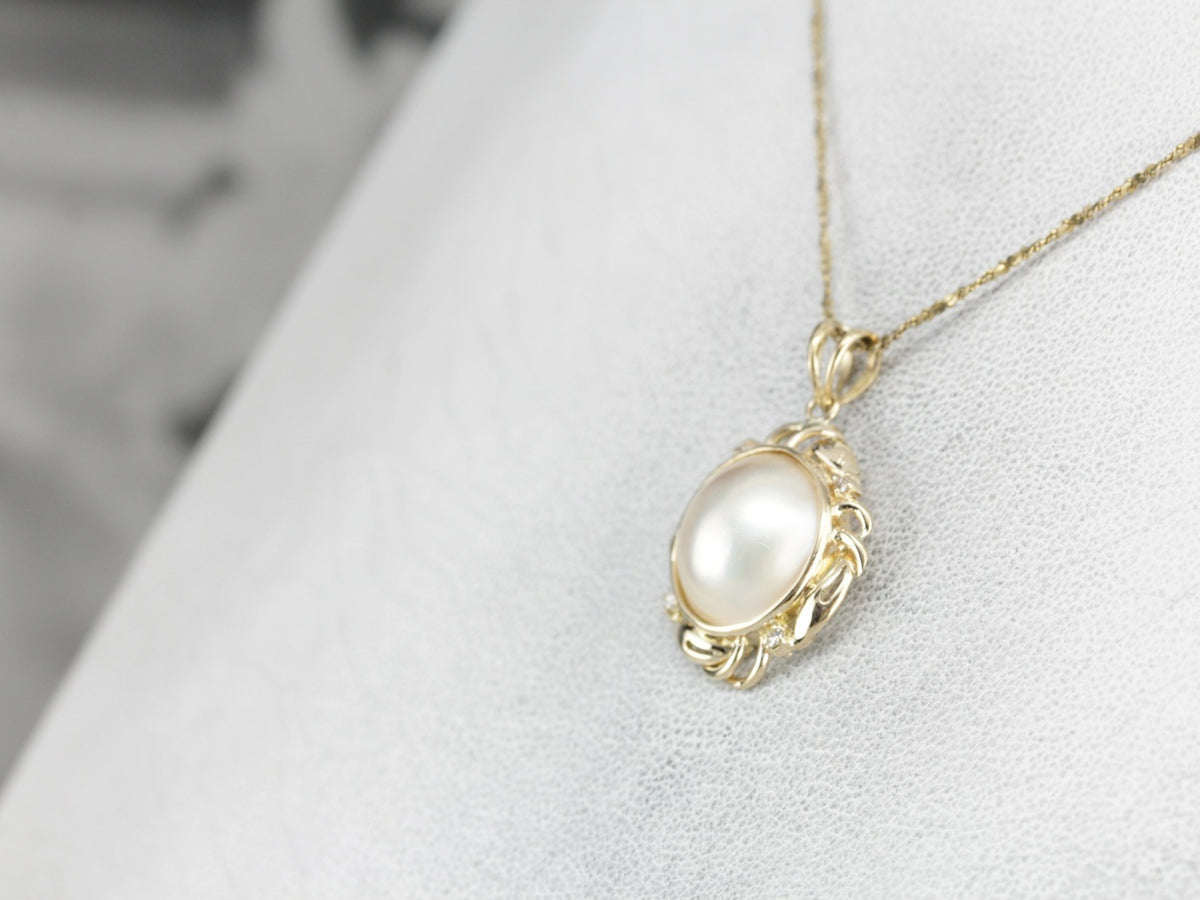 Bridal Diamond and Mabe Pearl Pendant