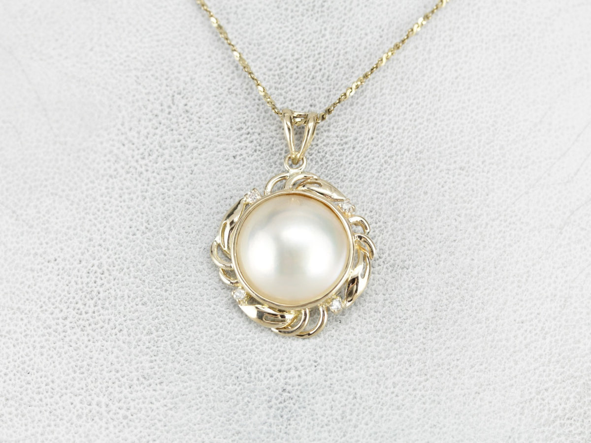Bridal Diamond and Mabe Pearl Pendant