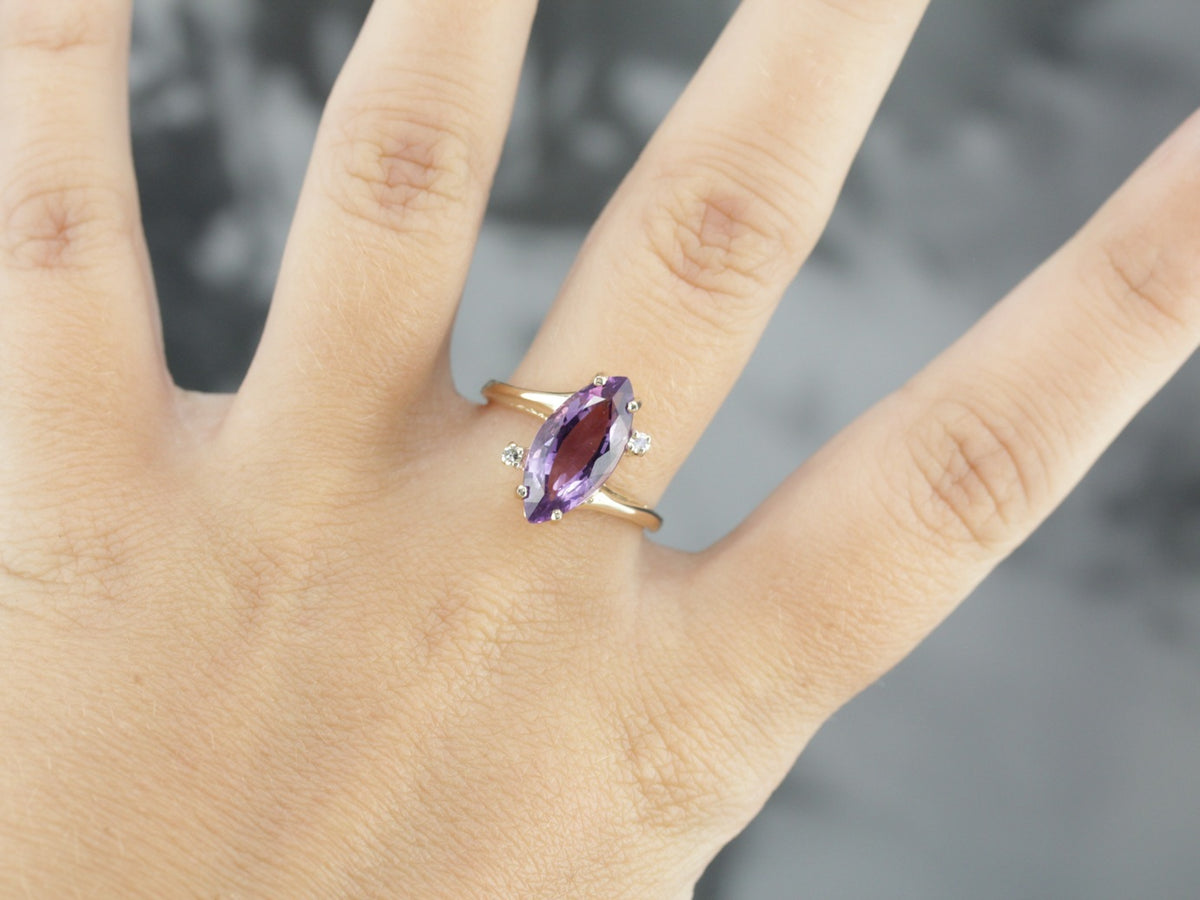 Amethyst and Diamond Bypass Ring