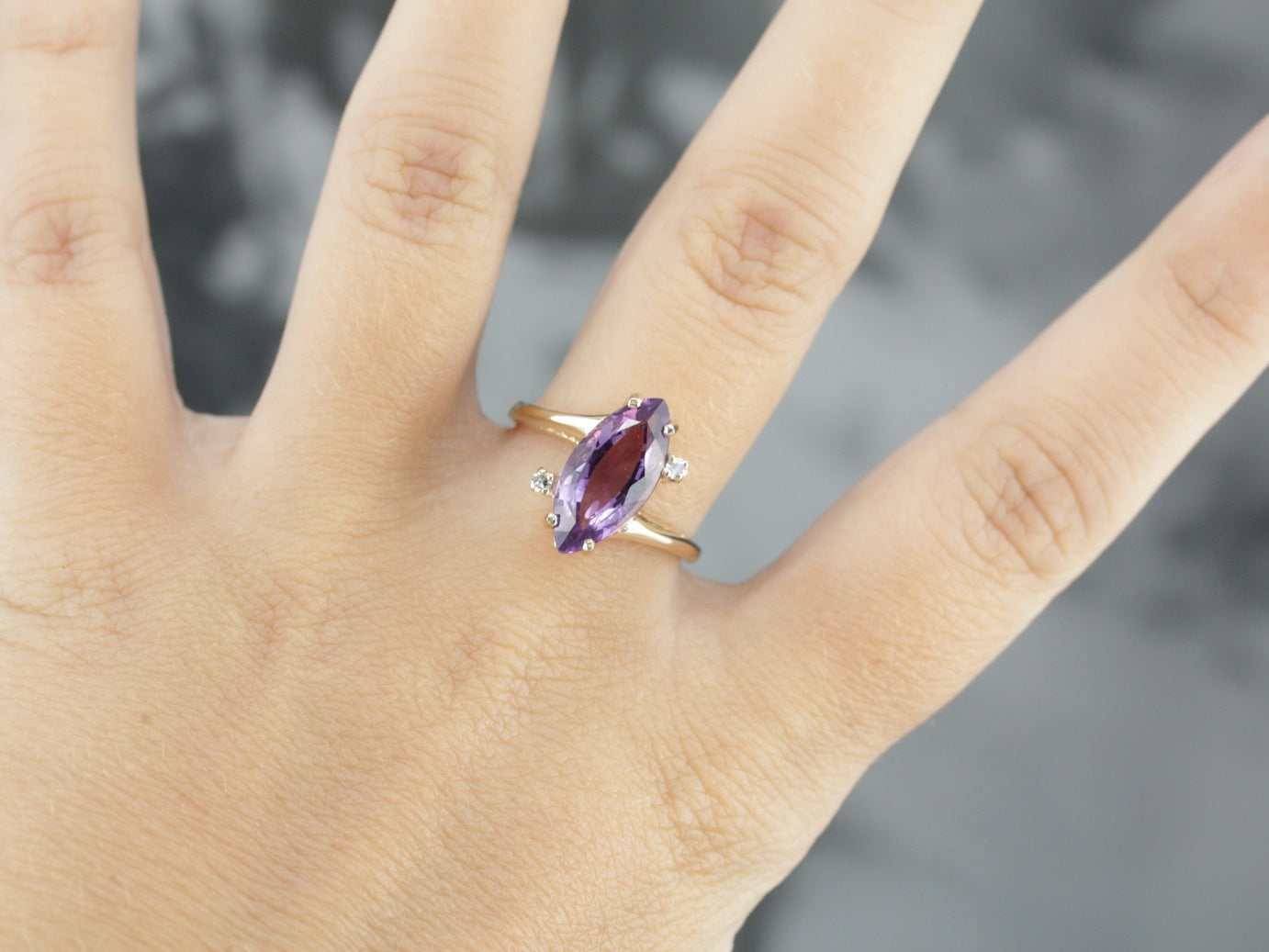 Amethyst and Diamond Bypass Ring