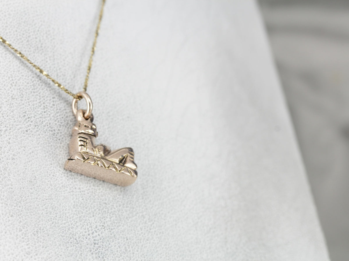 Chacmool Charm, Mayan Figural Sculptural Gold Charm or Pendant